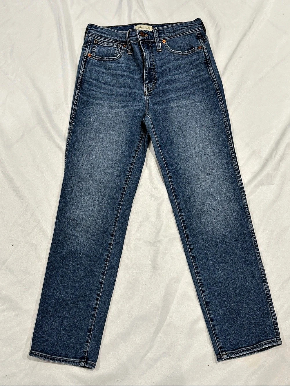 Madewell Women’s Stovepipe Jeans Size 27 High Rise Straight Leg Blue Stretch Den